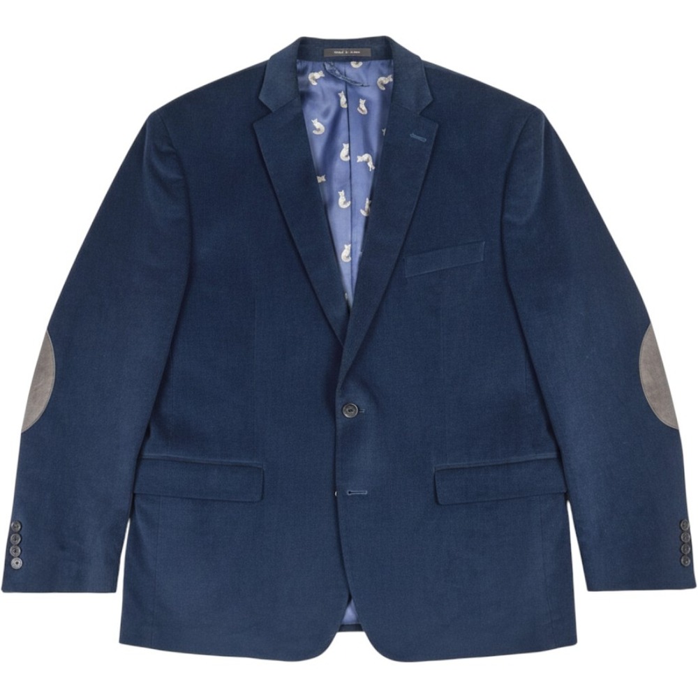 Lauren Ralph Lauren Navy Corduroy Sport Coat 46R Elbow Patch Fox Lining Academic